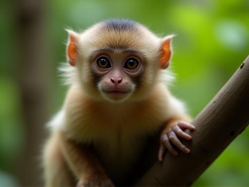 Un mono capuchino mirando curiosamente desde una rama.